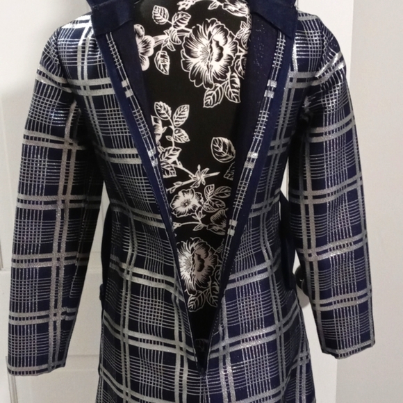 💙VTG 1960s Oscar de la Renta💙 - Navy Silk & Silver Metallic Plaid Mod D - Picture 13 of 16